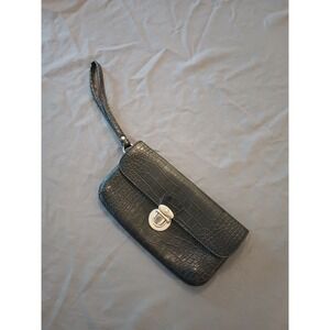 Ann Taylor LOFT Black Faux Alligator Clutch Purse Women's Small Handbag. 8"x4".5